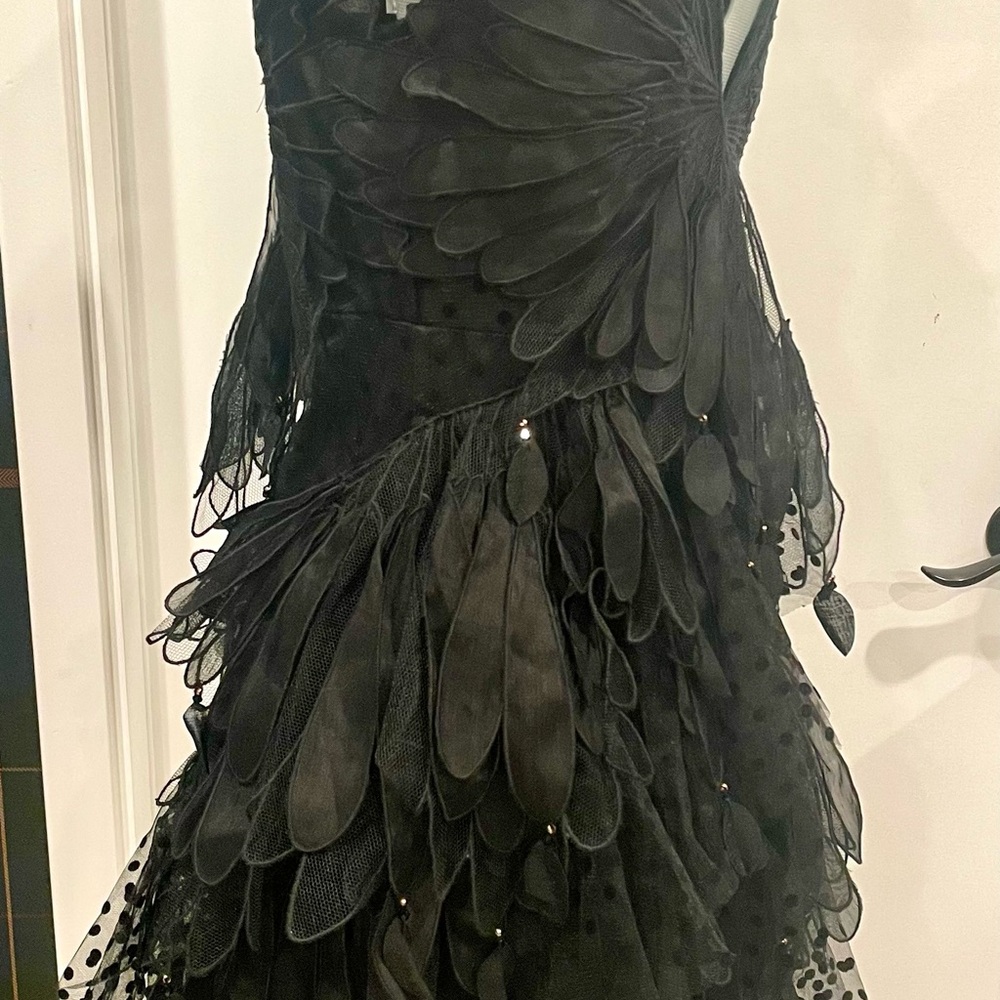 Zimmermann BlackSwan fluted tulle mini dress, feathers, deep plunge, EUC, 0(0-5) - Picture 9 of 16